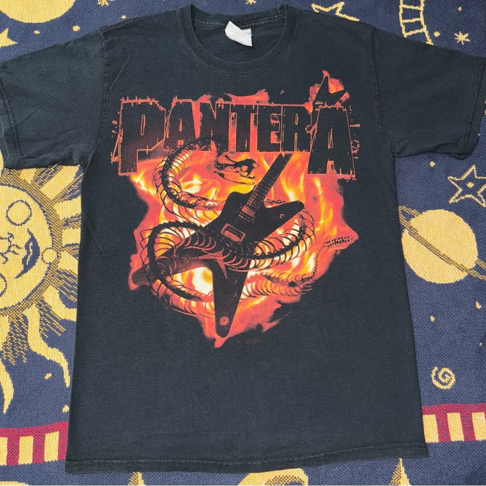 Y2K 2007 Pantera Flaming Guitar Snake T-Shirt Men’s Size Small